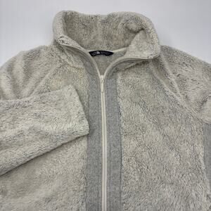 The North Face Womens Medium Beige Gray Soft Faux Fur Full Zip Sweater Jacket